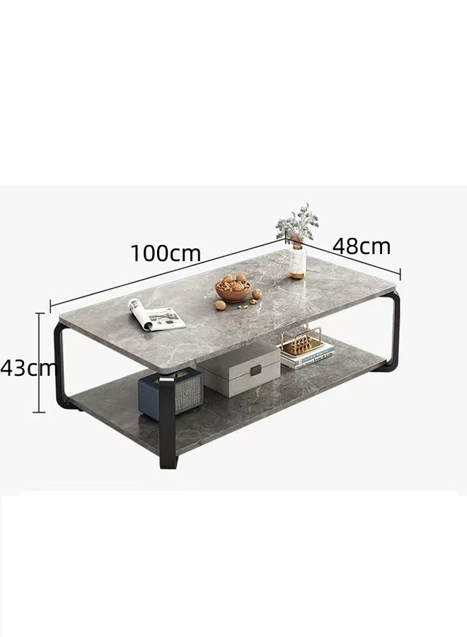 JCB CHIC 100×48×43CM Minimalist Rectangular Coffee Table with 2-Tier Storage,Multifunctional Tea Table, with Metal Legs,Durable Center Table Ideal for Living Room & Office，Easy Assembly - Image 2